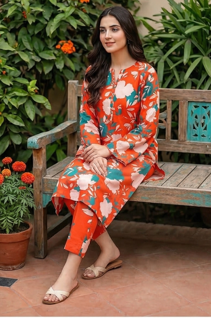 2 Piece Lawn All Over Unstitched Suit - 4438