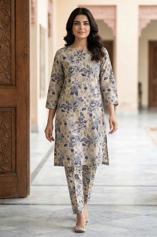 2 Piece Lawn All Over Unstitched Suit - 4435