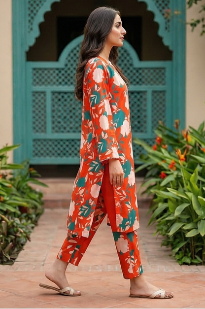 2 Piece Lawn All Over Unstitched Suit - 4438