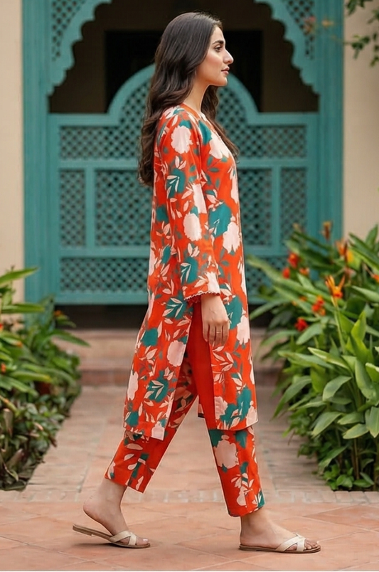 2 Piece Lawn All Over Unstitched Suit - 4438
