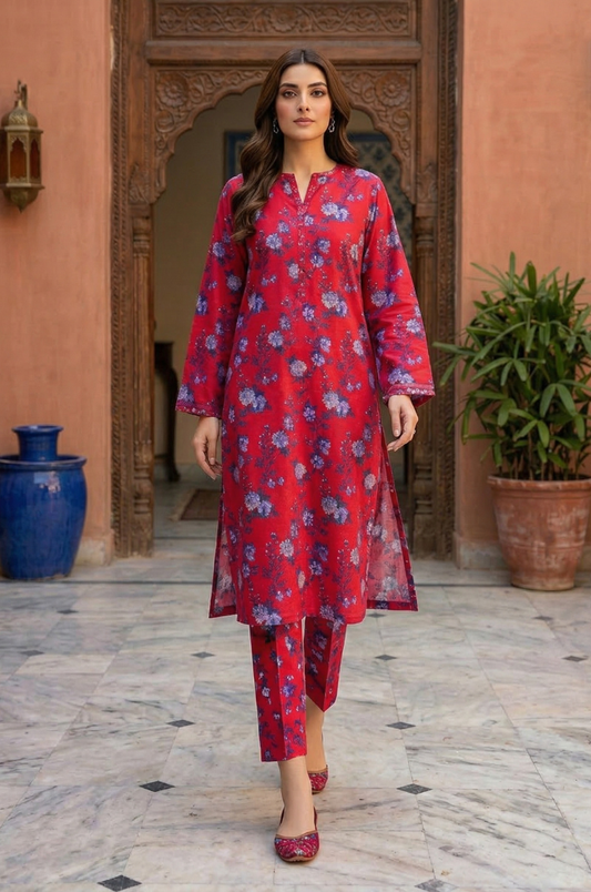 2 Piece Lawn All Over Unstitched Suit - 4433