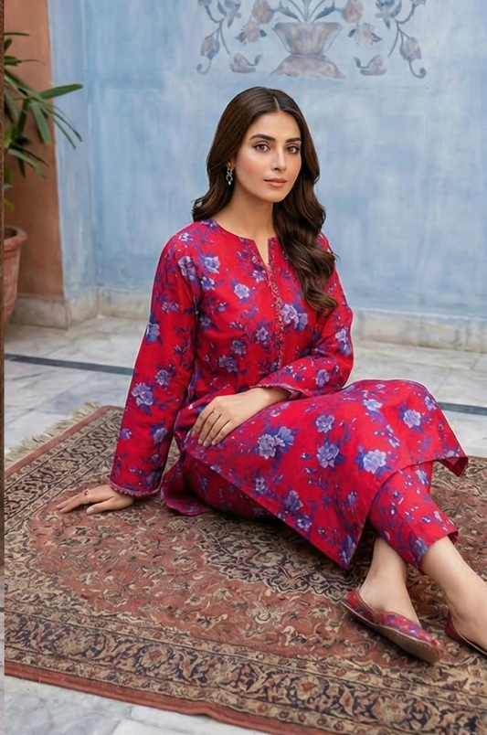 2 Piece Lawn All Over Unstitched Suit - 4433