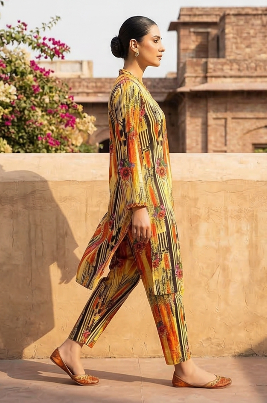 2 Piece Lawn All Over Unstitched Suit - 4432