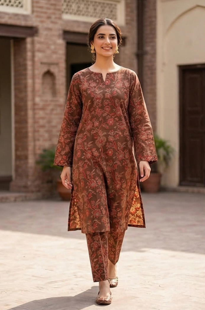 2 Piece Lawn All Over Unstitched Suit - 4428