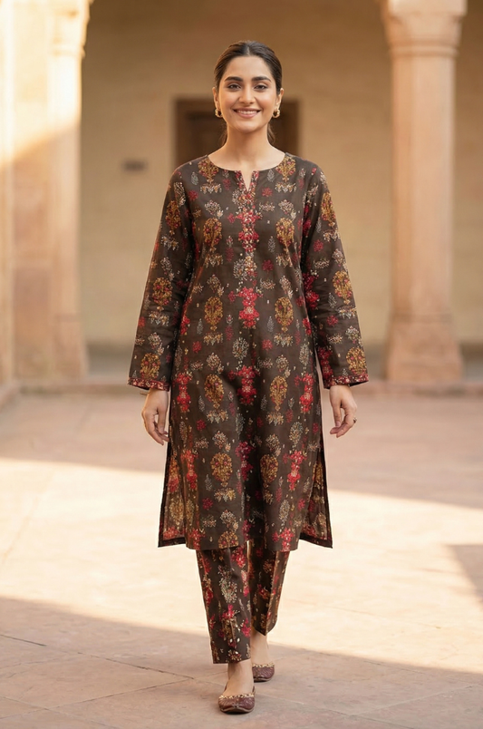2 Piece Lawn All Over Unstitched Suit - 4421