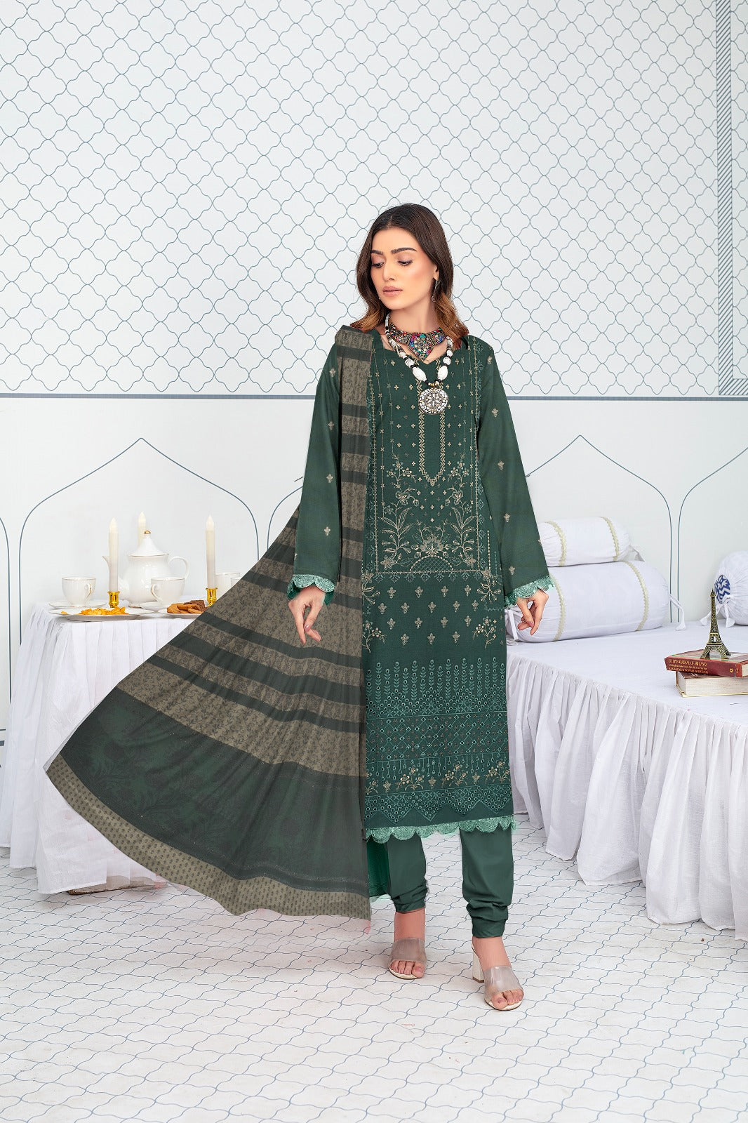 3-Piece Bana Dora Dhanak Embroidery Suit - 1301