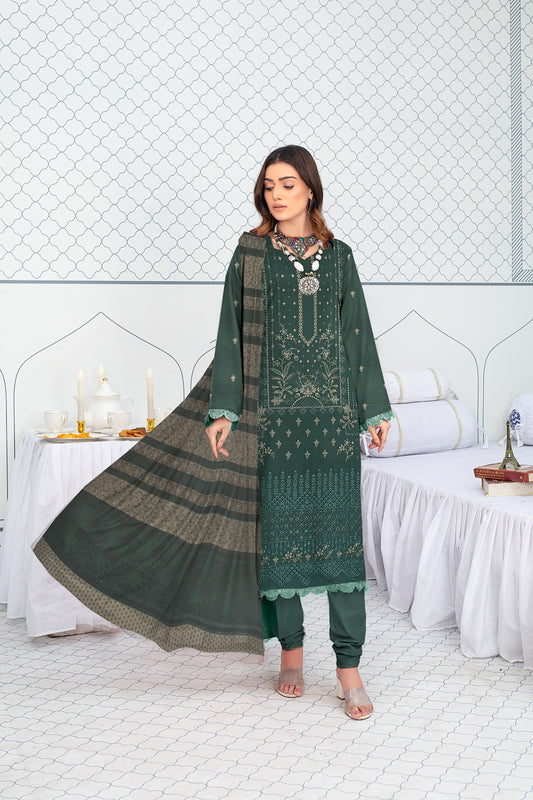 3-Piece Bana Dora Dhanak Embroidery Suit - 1301