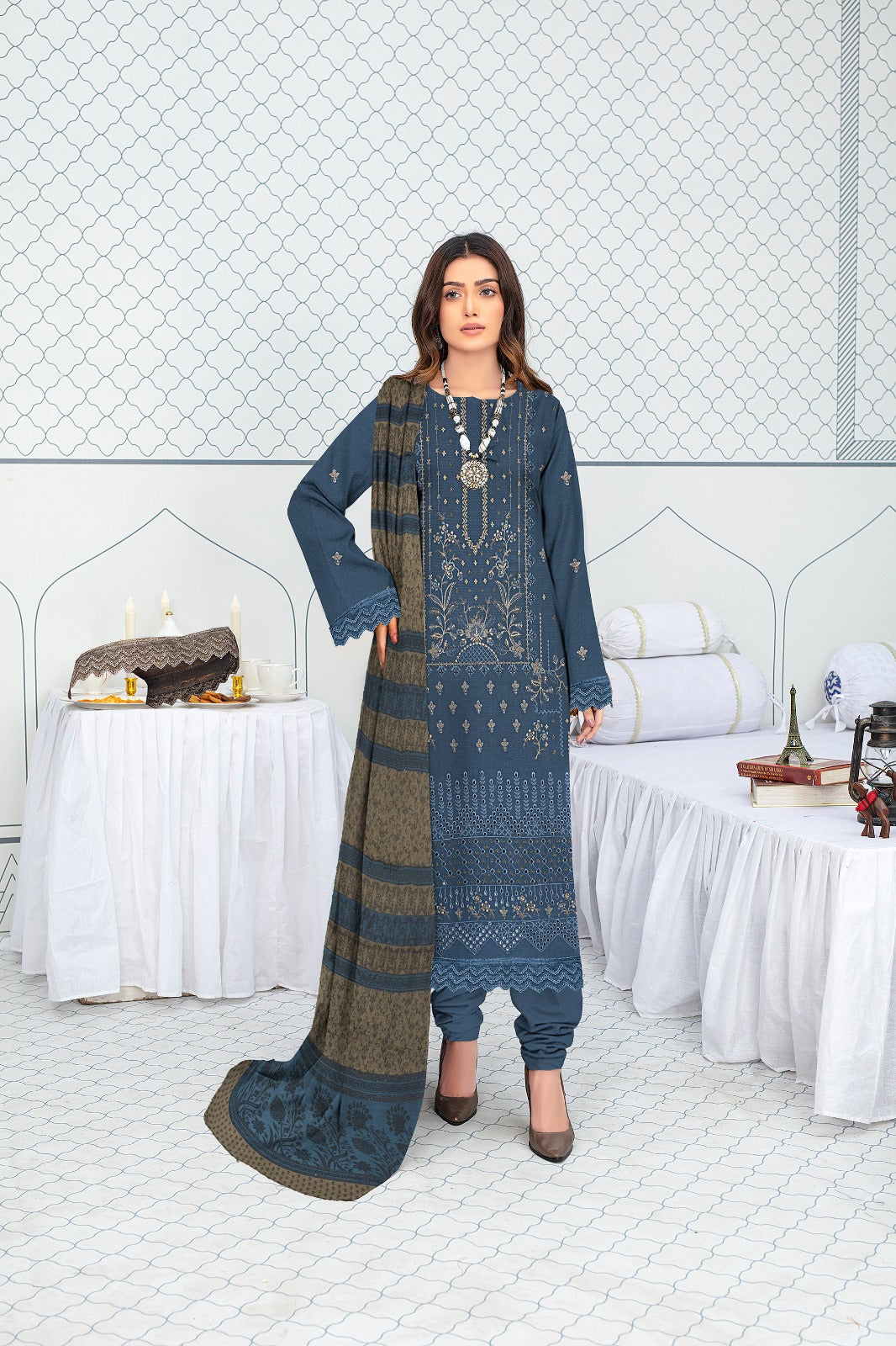 3-Piece Bana Dora Dhanak Embroidery Suit - 1303