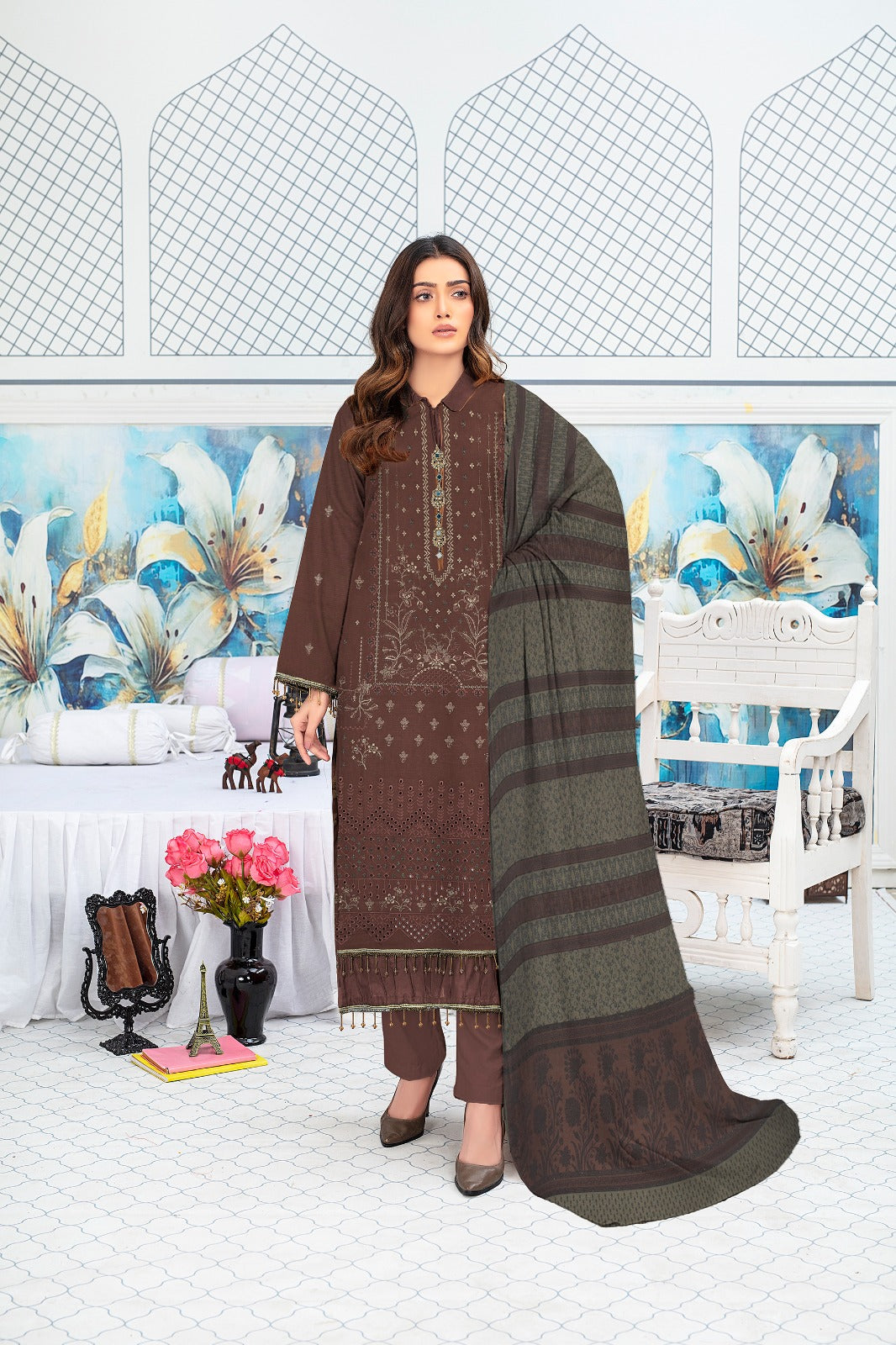 3-Piece Bana Dora Dhanak Embroidery Suit - 1304