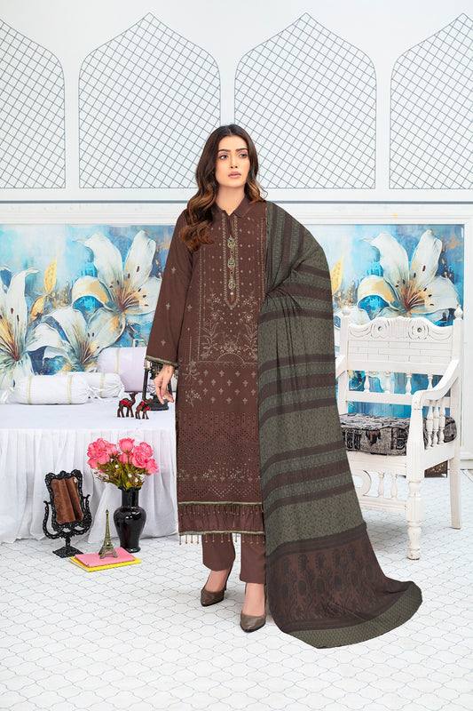 3-Piece Bana Dora Dhanak Embroidery Suit - 1304