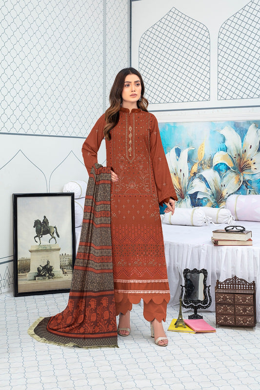 3-Piece Bana Dora Dhanak Embroidery Suit - 1305