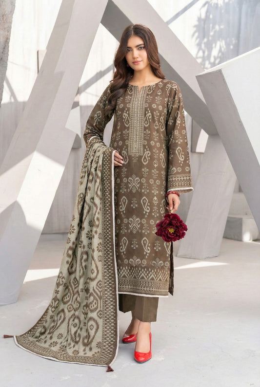 3 Piece Sabeen Premium Khaddar Unstitched Suit - 1322