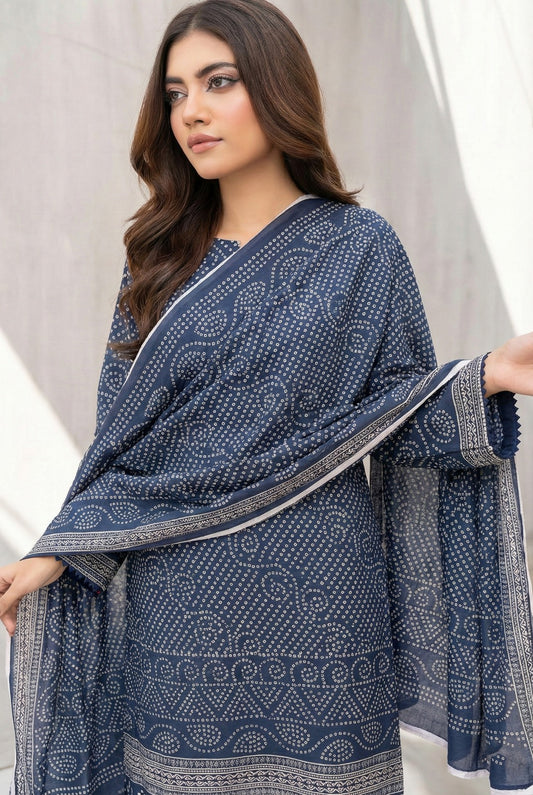 3 Piece Sabeen Premium Khaddar Unstitched Suit - 1324