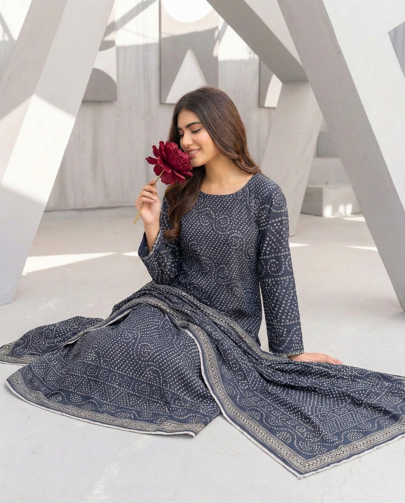 3 Piece Sabeen Premium Khaddar Unstitched Suit - 1324