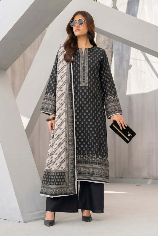 3 Piece Sabeen Premium Khaddar Unstitched Suit - 1325