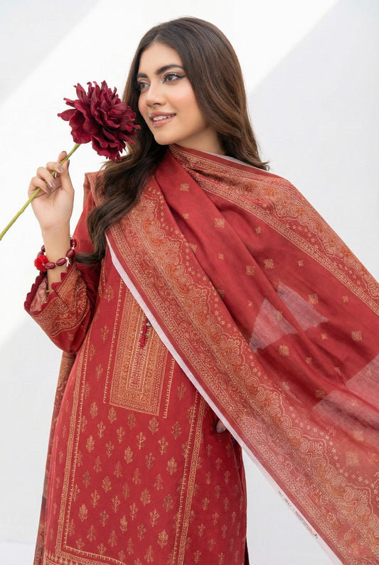 3 Piece Sabeen Premium Khaddar Unstitched Suit - 1326