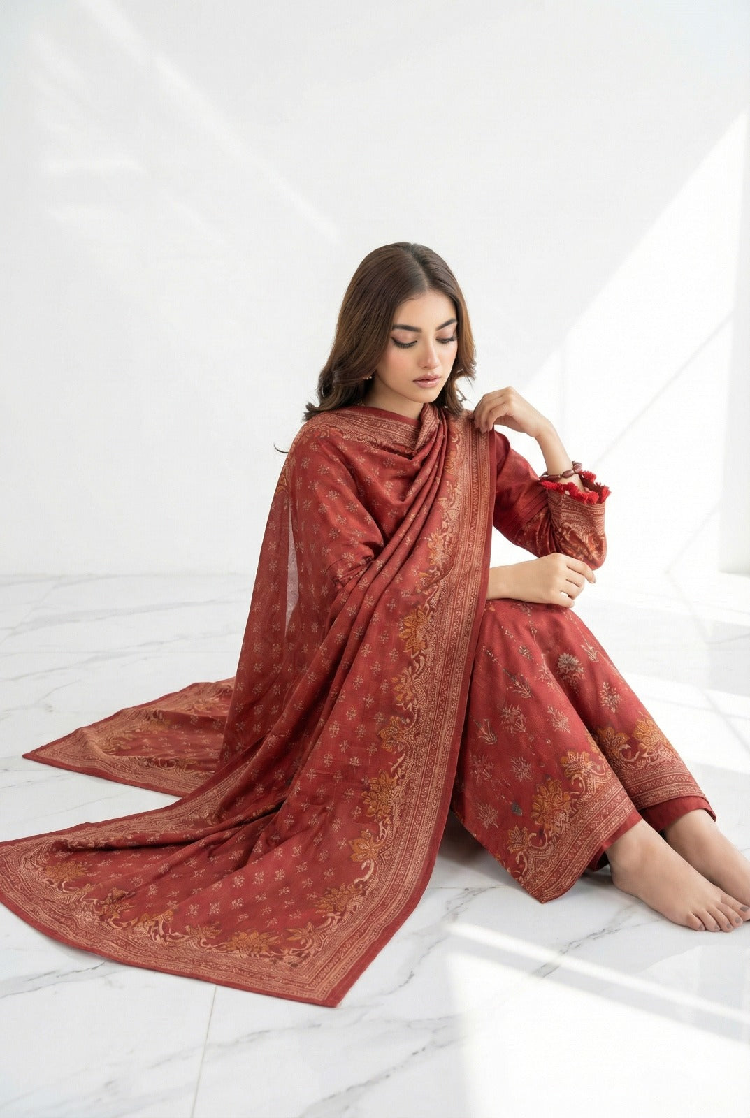 3 Piece Sabeen Premium Khaddar Unstitched Suit - 1326