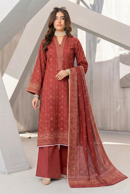 3 Piece Sabeen Premium Khaddar Unstitched Suit - 1326