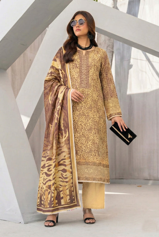 3 Piece Sabeen Premium Khaddar Unstitched Suit - 1330