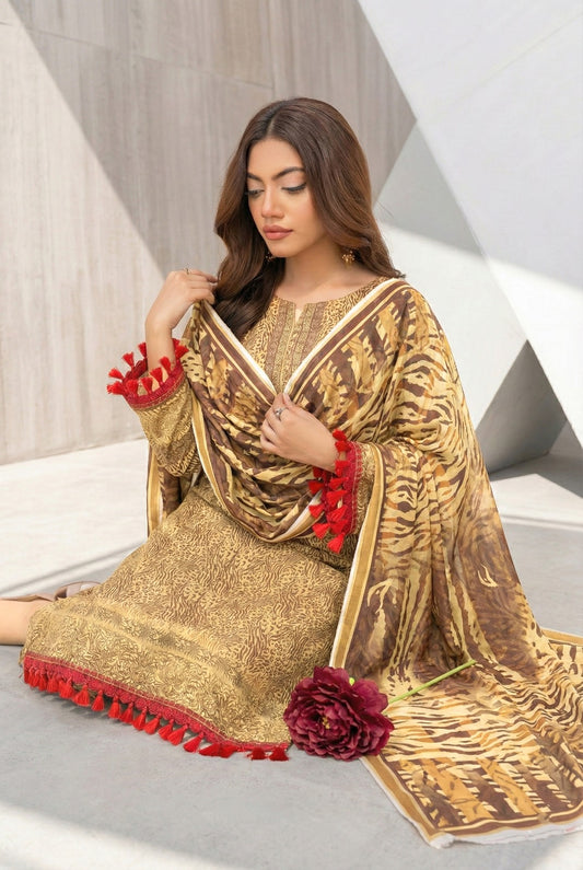 3 Piece Sabeen Premium Khaddar Unstitched Suit - 1330