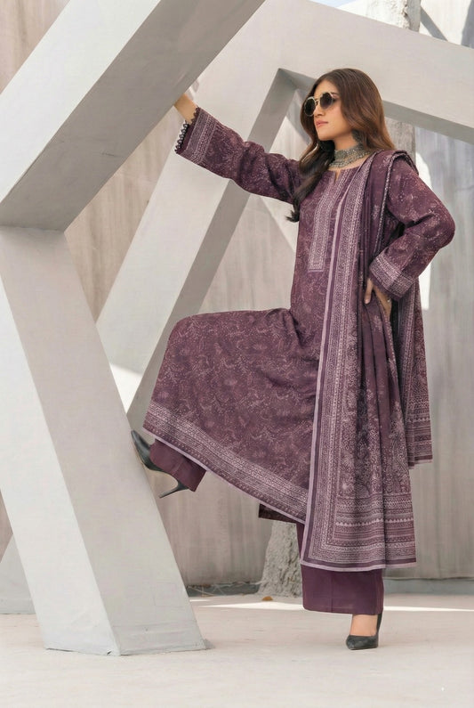 3 Piece Sabeen Premium Khaddar Unstitched Suit - 1331