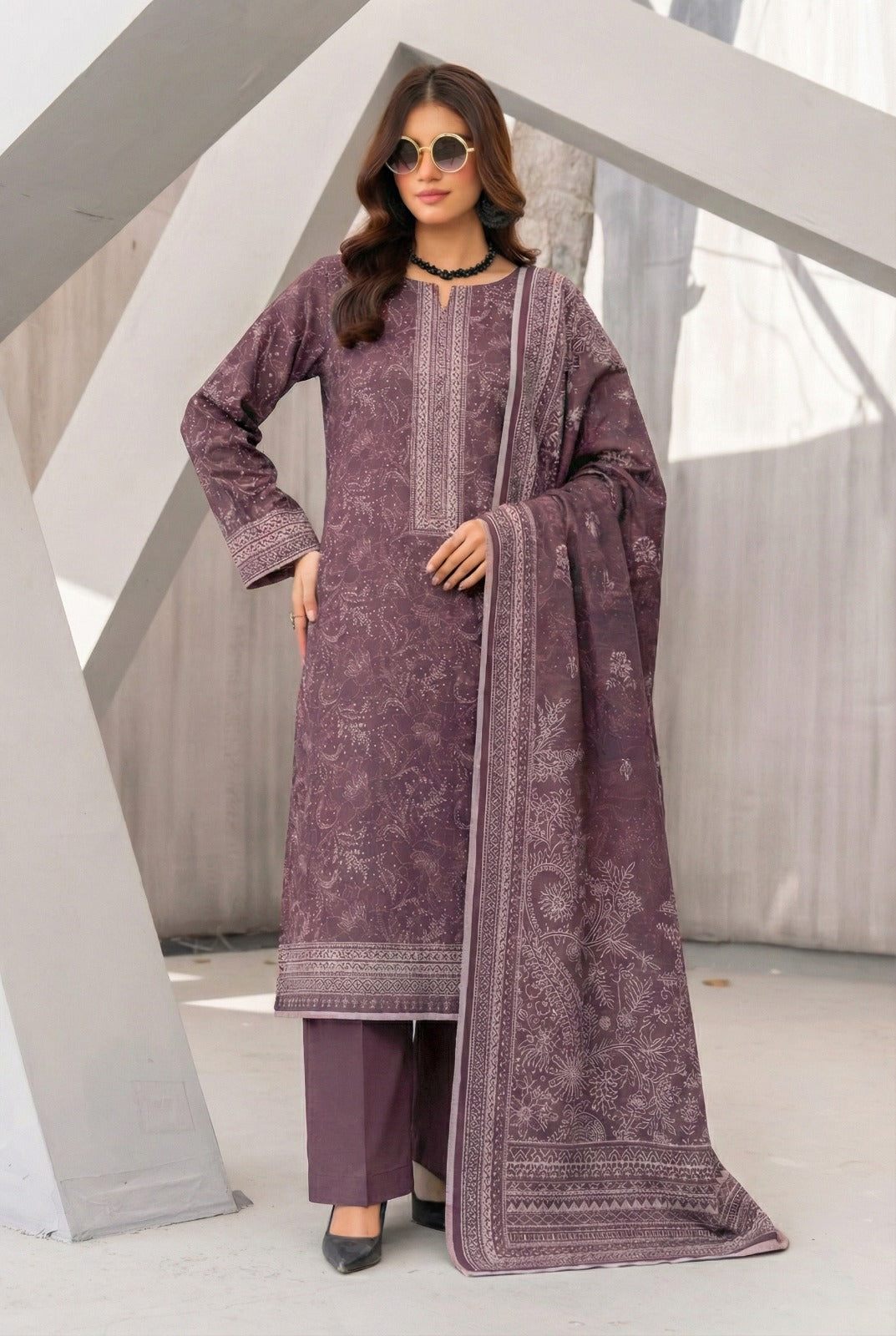3 Piece Sabeen Premium Khaddar Unstitched Suit - 1331
