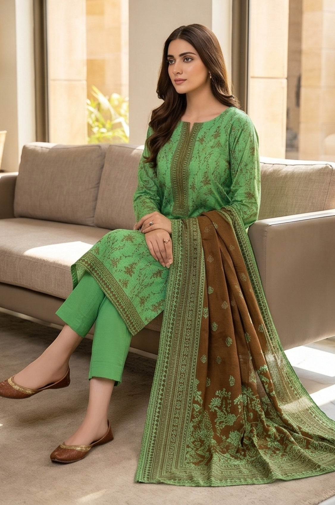 3 Piece Lawn Unstitched Suit With Voile Lawn Dupatta - 5026