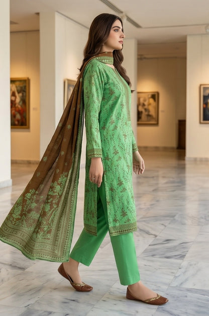 3 Piece Lawn Unstitched Suit With Voile Lawn Dupatta - 5026