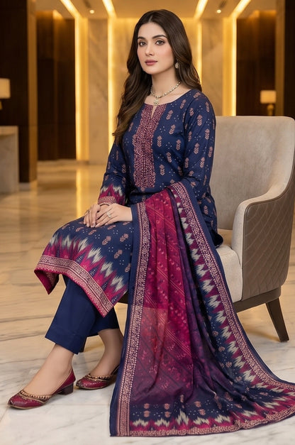 3 Piece Lawn Unstitched Suit With Voile Lawn Dupatta - 5024
