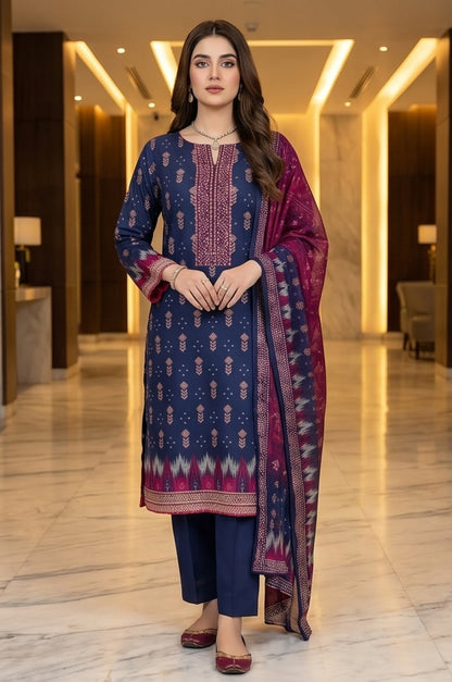 3 Piece Lawn Unstitched Suit With Voile Lawn Dupatta - 5024