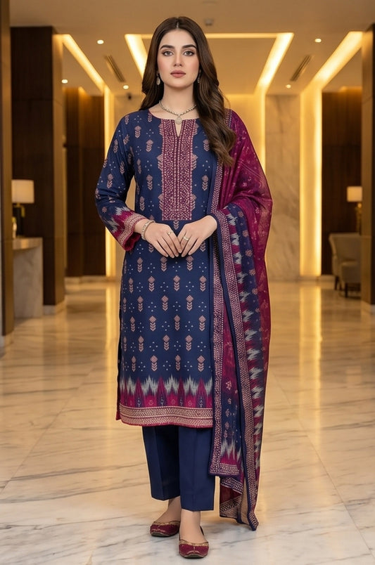 3 Piece Lawn Unstitched Suit With Voile Lawn Dupatta - 5024
