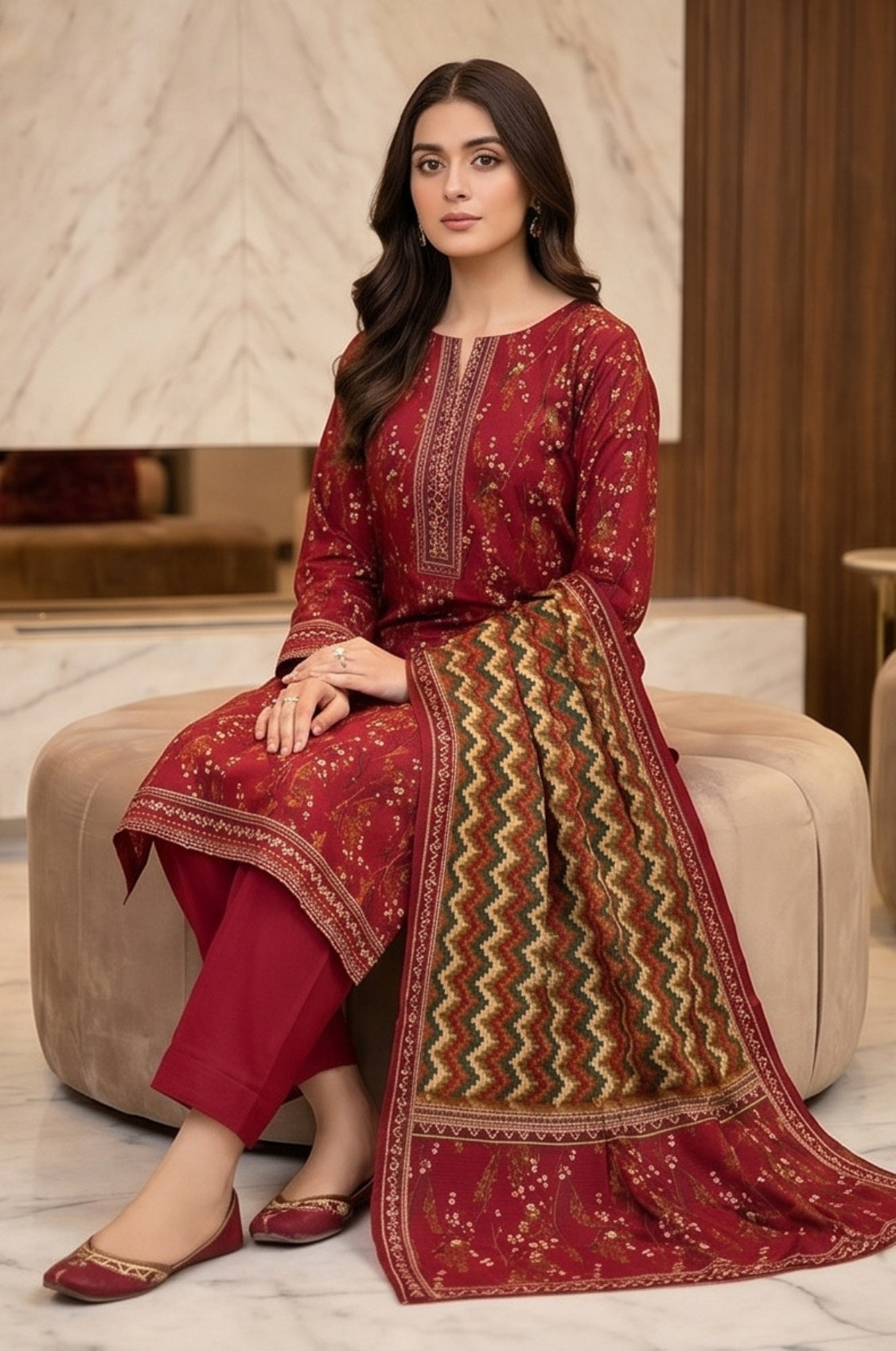 3 Piece Doriya Lawn Unstitched Suit With Voile Lawn Dupatta - 5023