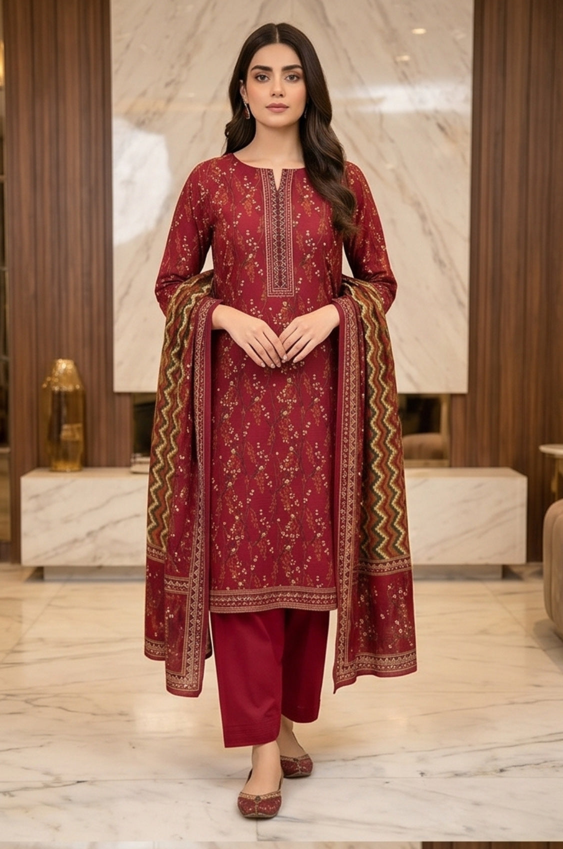 3 Piece Doriya Lawn Unstitched Suit With Voile Lawn Dupatta - 5023
