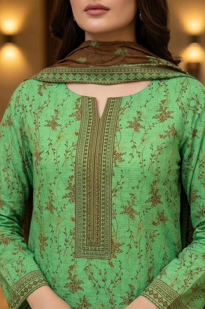 3 Piece Lawn Unstitched Suit With Voile Lawn Dupatta - 5026