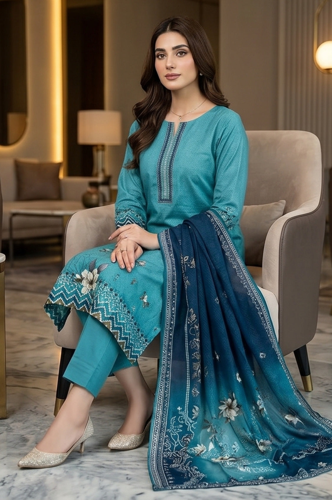 3 Piece Doriya Lawn Unstitched Suit With Voile Lawn Dupatta - 5022