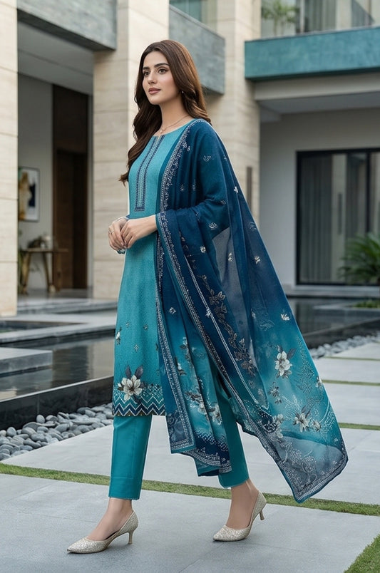 3 Piece Doriya Lawn Unstitched Suit With Voile Lawn Dupatta - 5022
