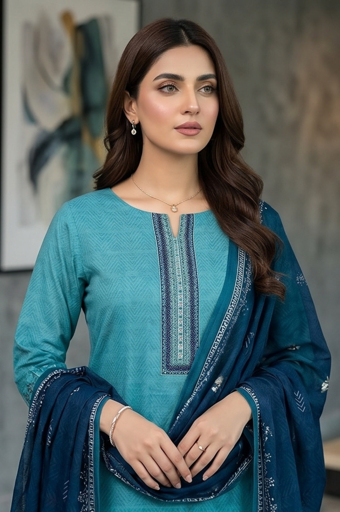 3 Piece Doriya Lawn Unstitched Suit With Voile Lawn Dupatta - 5022