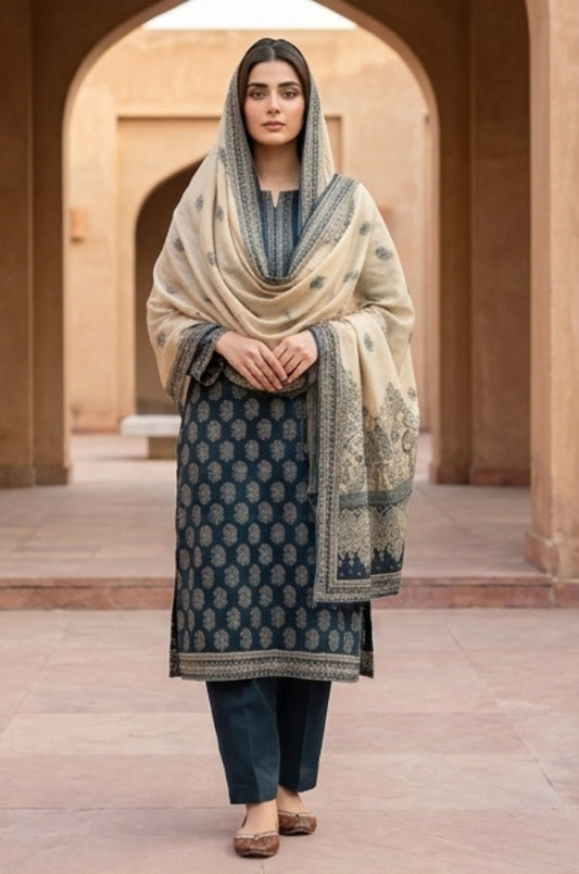 3 Piece Lawn Unstitched Suit With Voile Lawn Dupatta - 5021