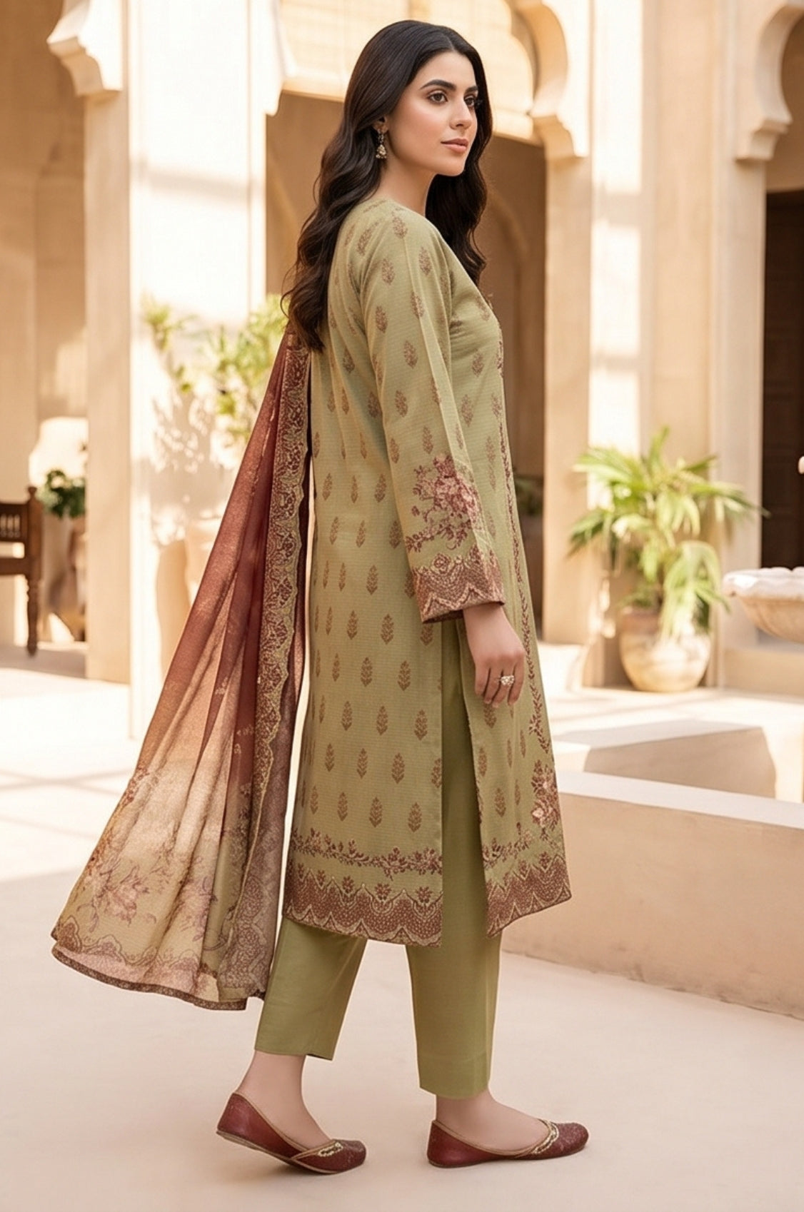 3 Piece Lawn Unstitched Suit With Voile Lawn Dupatta - 5027