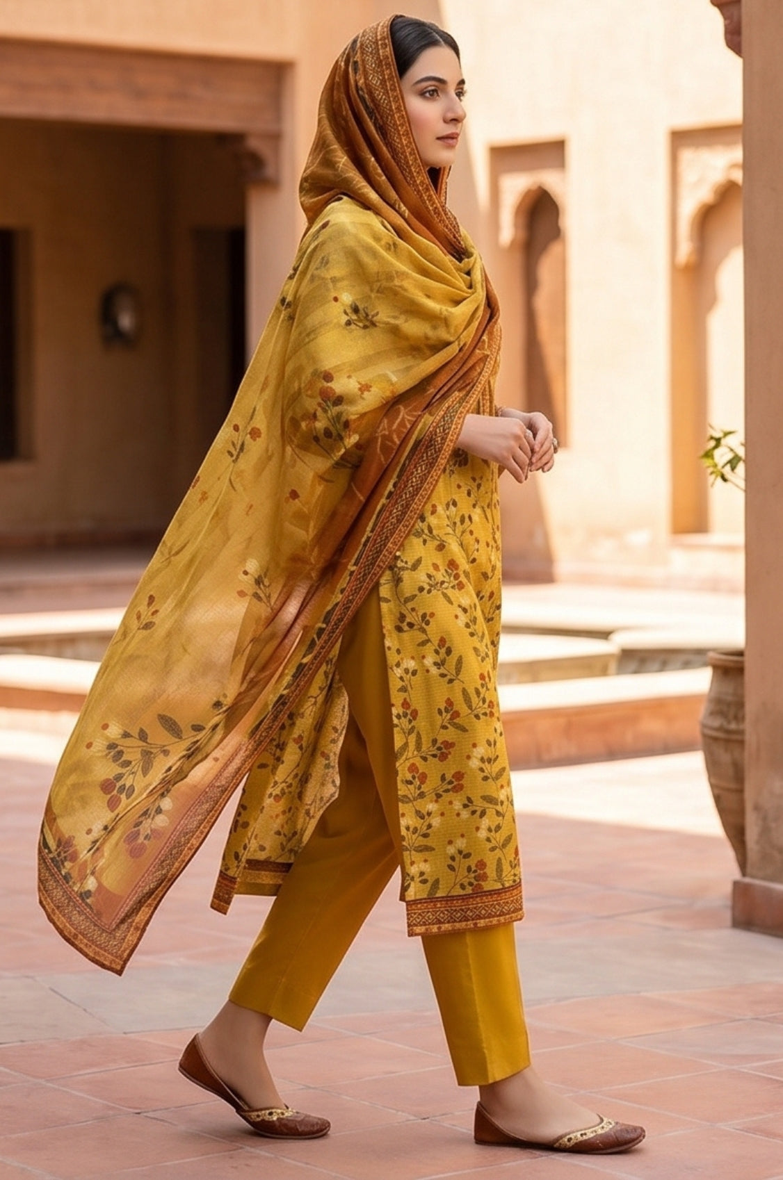 3 Piece Doriya Lawn Unstitched Suit With Lawn Dupatta - 5018
