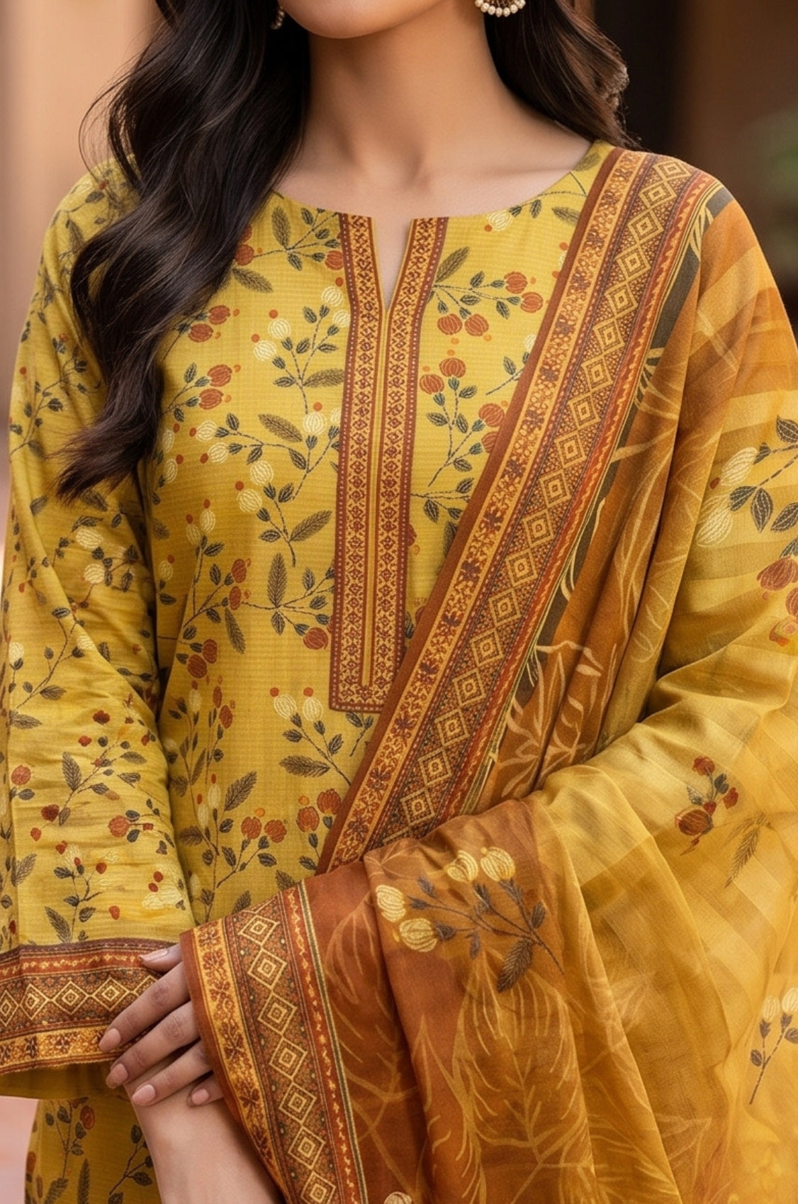 3 Piece Doriya Lawn Unstitched Suit With Lawn Dupatta - 5018