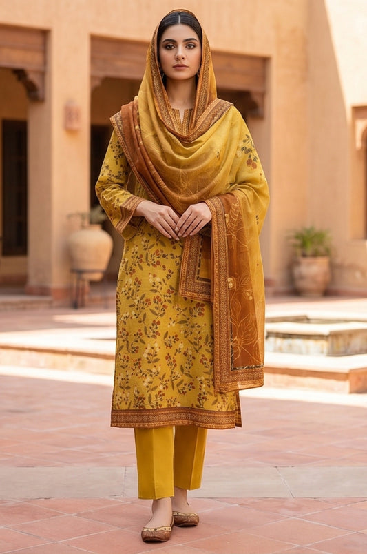3 Piece Doriya Lawn Unstitched Suit With Lawn Dupatta - 5018