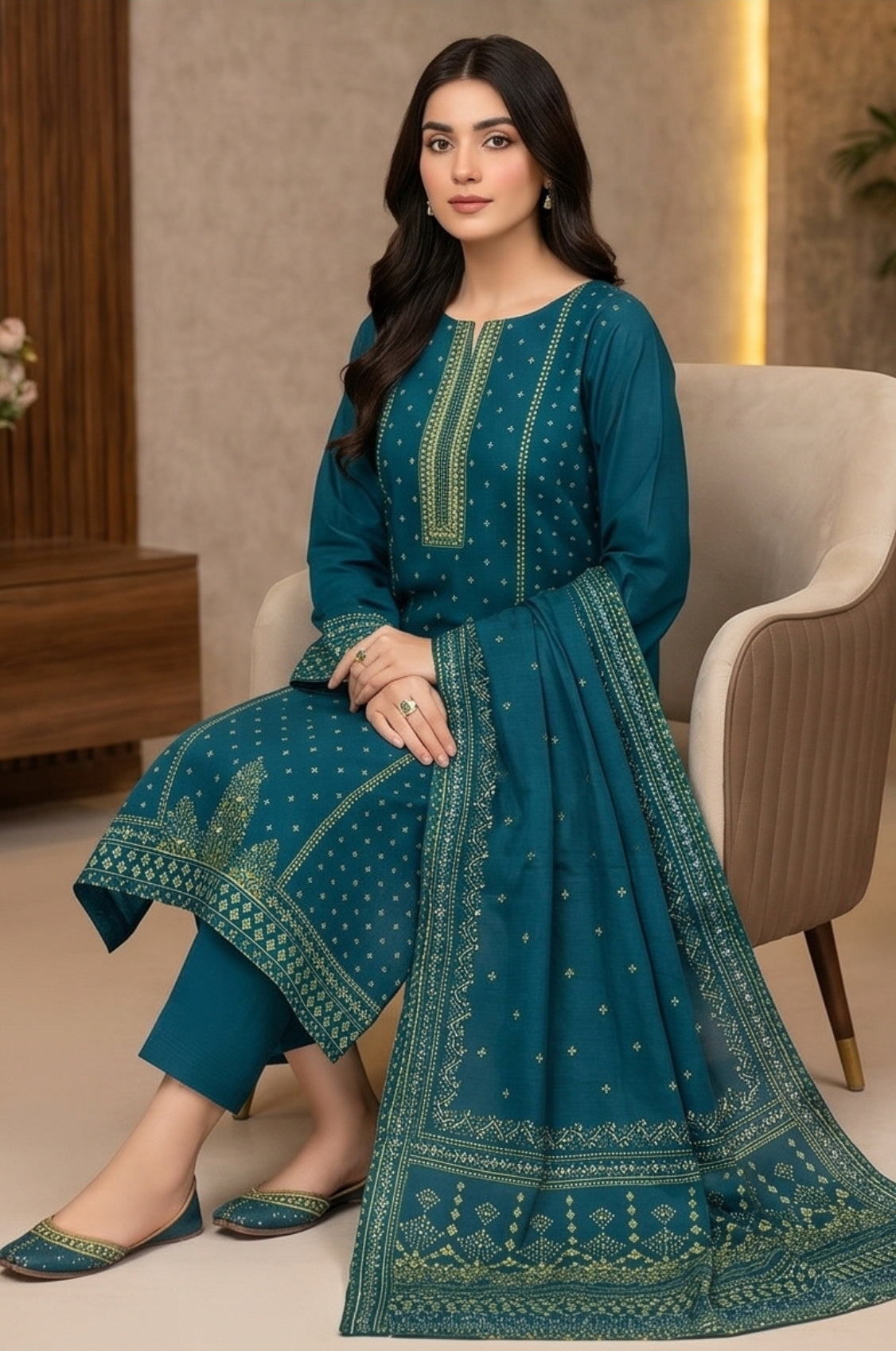 3 Piece Doriya Lawn Unstitched Suit With Voile Lawn Dupatta - 5025